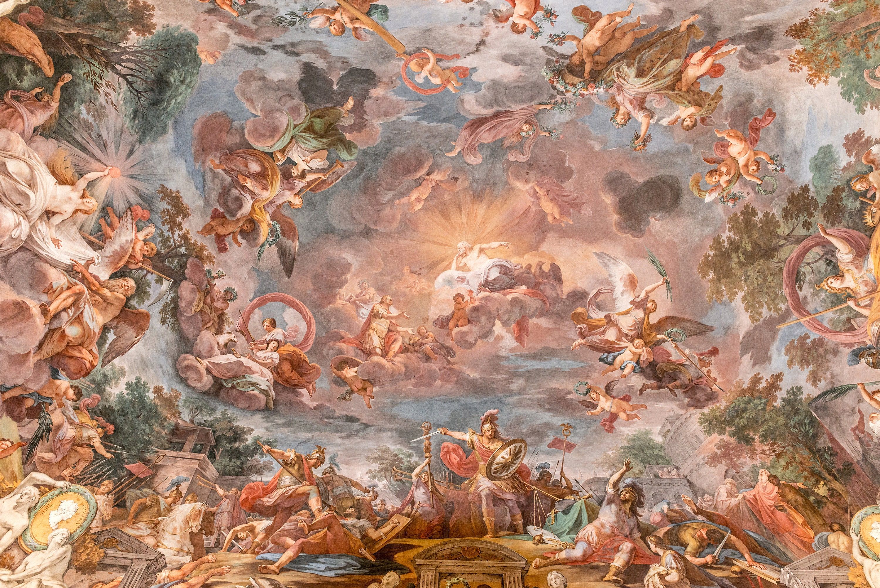3000x2003 Custom Renaissance Ceiling Fresco Wallpaper Mural. Grand Baroque Art Wall Decor. Peel Stick Luxury Wall Art Design. Classic Angels Mural