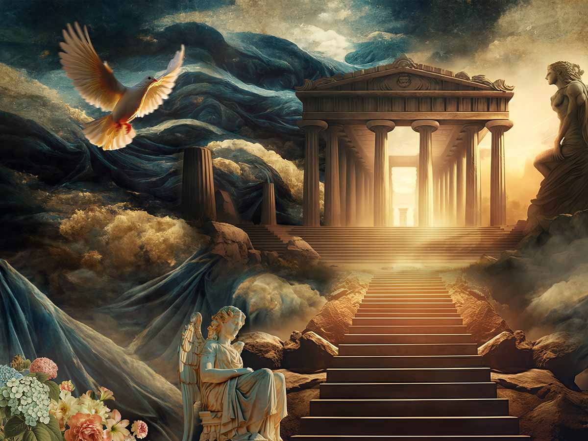 1200x900 3D Renaissance Angels in Summer's Embrace Mural Wallpaper, Customized®