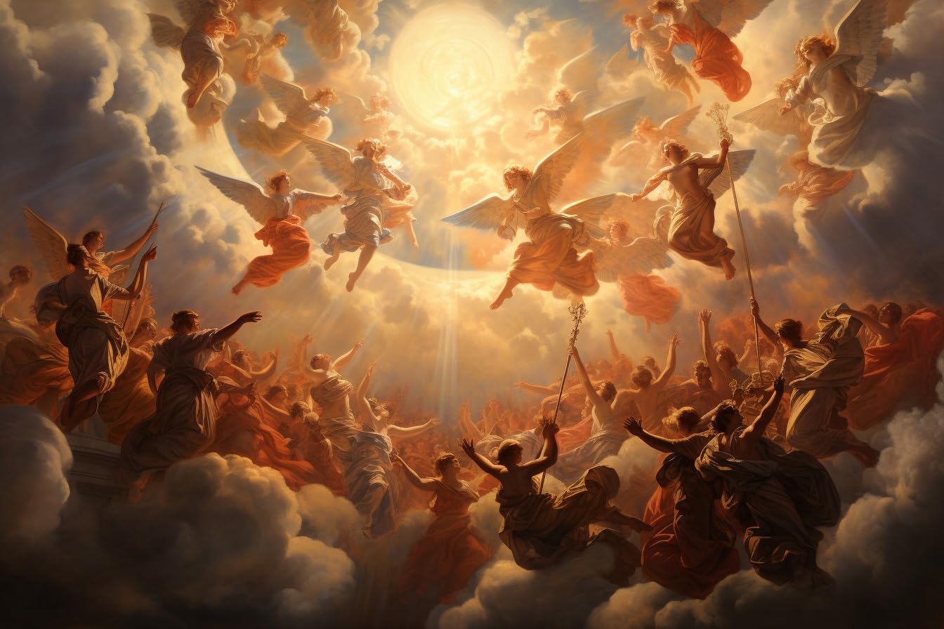 1344x896 Rise of the Angels Renaissance Wallpaper, Mythological Gloomy Mural Art for Home & Office Decoration, Peel and Stick, Vinyl (Textile Vinyl, 59''Wx59''H) : Tools & Home Improvement