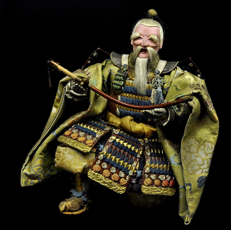 910x909 HD wallpaper: chinese man holding sword action figure toy, Emperor, Samurai