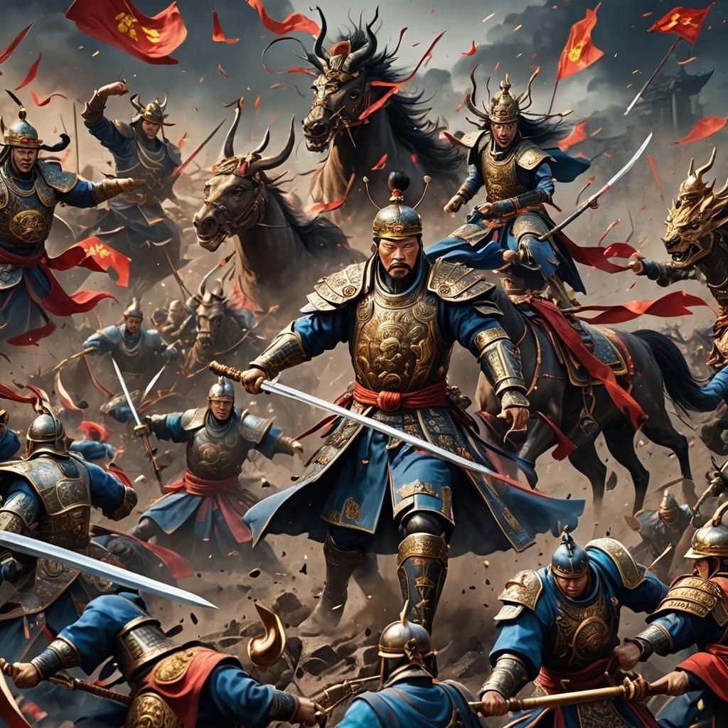 1024x1024 Chinese warrior fighting in battle Emperor in Batt
