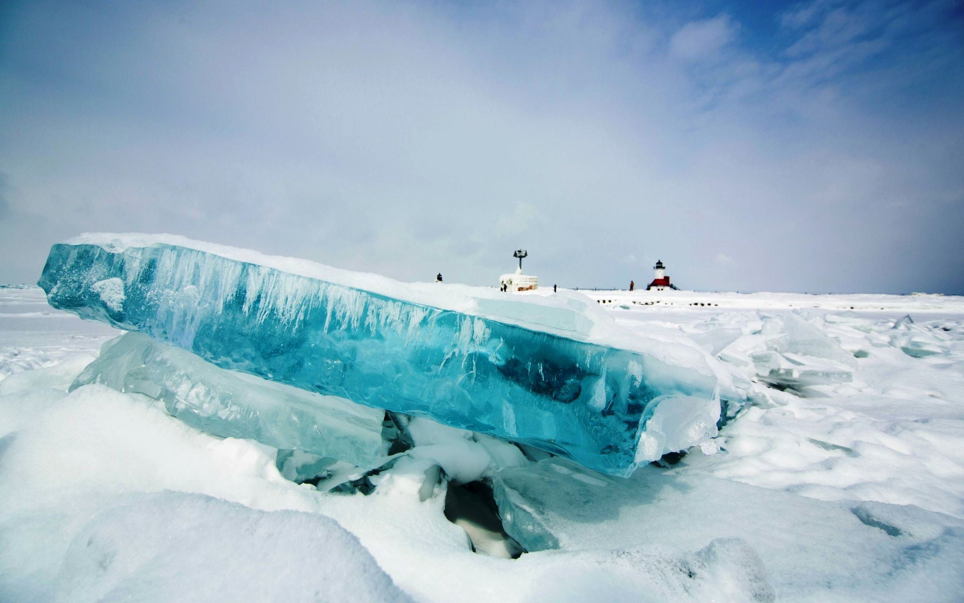 1920x1200 Snow coated ice block, ice, nature, landscape, snow HD wallpaper