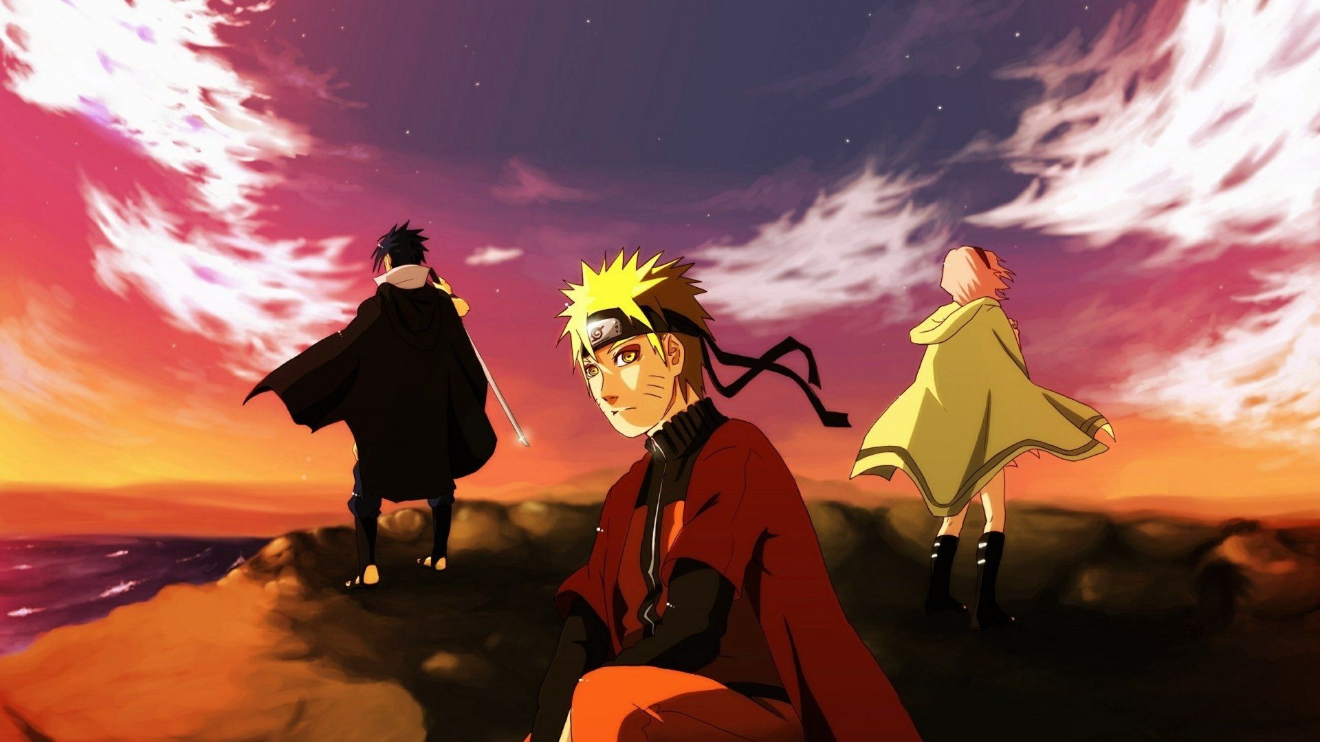 1920x1080 HD Wallpaper of Naruto, Sasuke, and Sakura in Stunning Sunsetx1080
