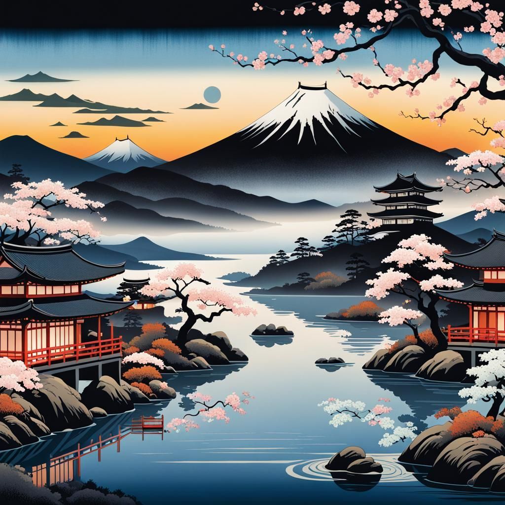 1024x1024 An Image Inspired By The Ukiyo E Tradition, A Japanese Art Form Popularized During The Edo Period. Create A Scene Featuring A Serene Landsca