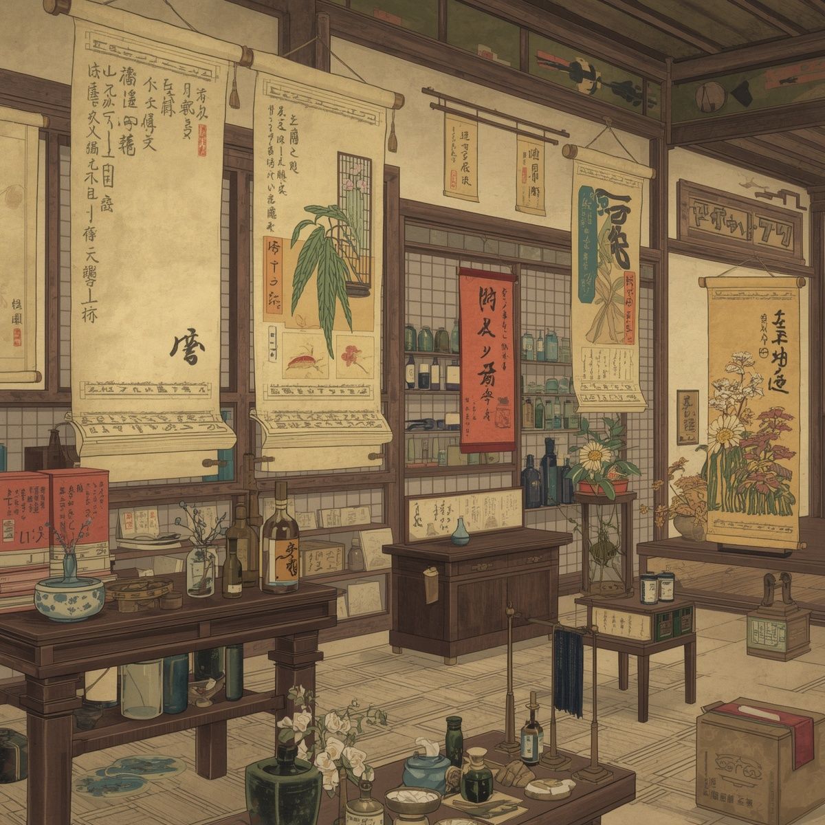 1200x1200 edo period japanese medicine herbs scrolls