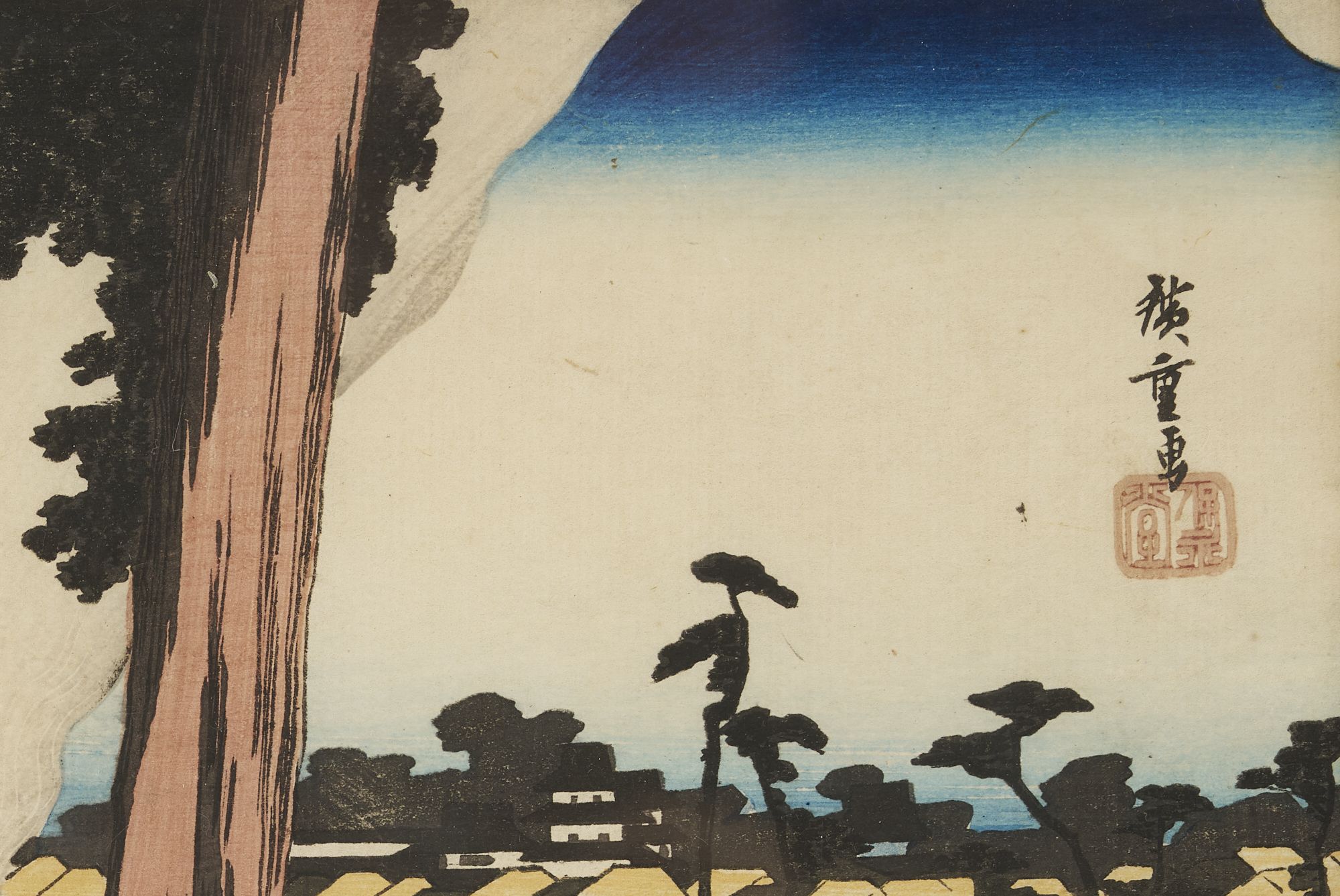 2000x1337 Lot 15: Hiroshige Japanese Woodblock Print, Hamamatsu: Winter Scene, Hoeido Tokaido, Edo Period