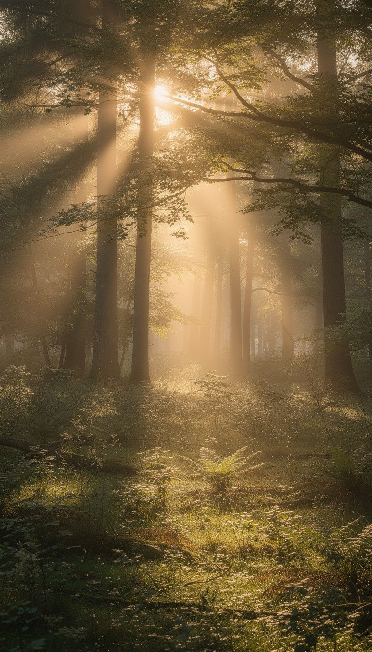 768x1344 Download Morning Forest Magic Image, Sunlight, Nature