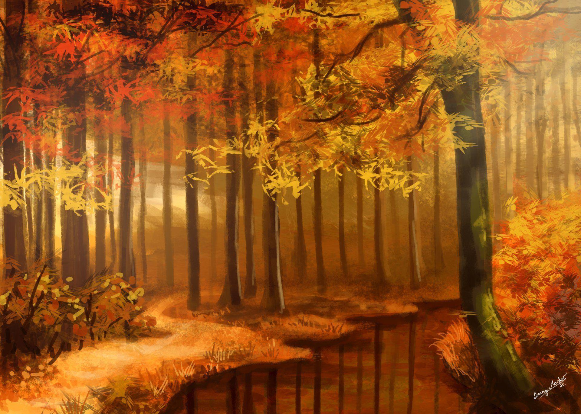 1920x1371 Fantasy Autumn Forest Wallpaper