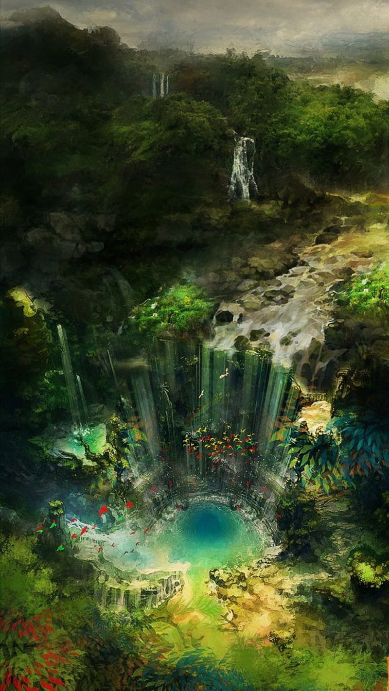 800x1422 Fantasy nature, fall scenes, scenes, waterfall, HD phone wallpaper