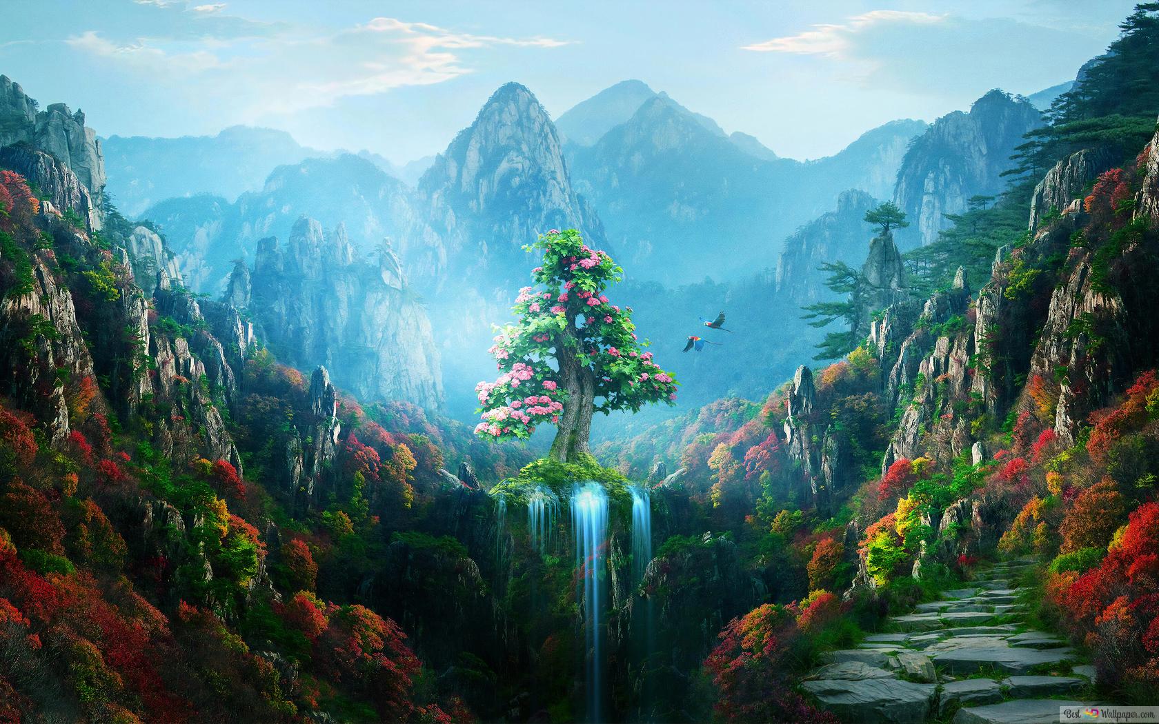 1680x1050 Autumn Fantasy Forest 4K wallpaper download