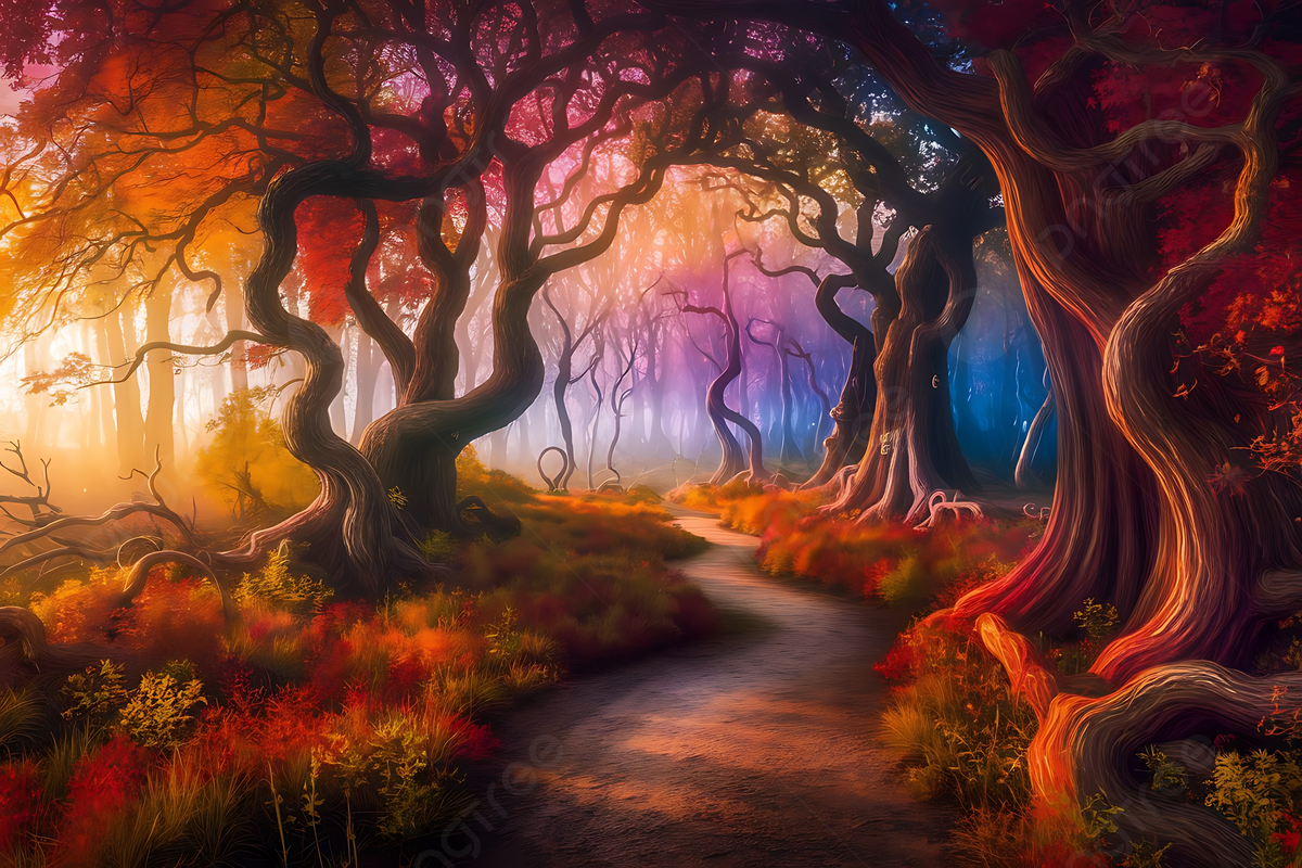 1200x800 Fantasy Forest With Autumn Colors And Mystical Atmosphere, Fantasy Forest Art, Enchanted Woods Scene, Mystical Landscape Background Image And Wallpaper for Free Download
