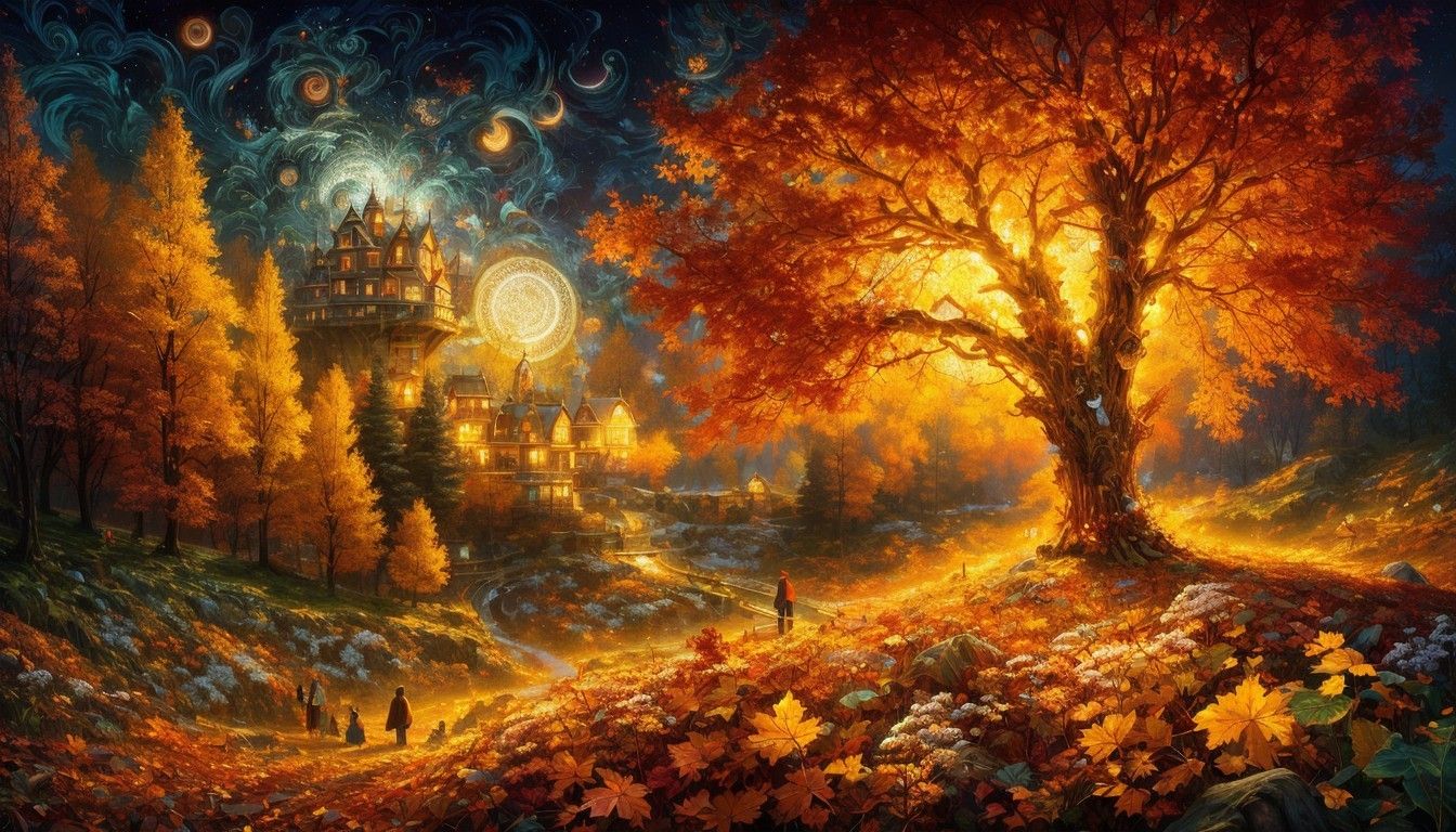 1344x768 Autumn Fantasy Landscape Wallpaper