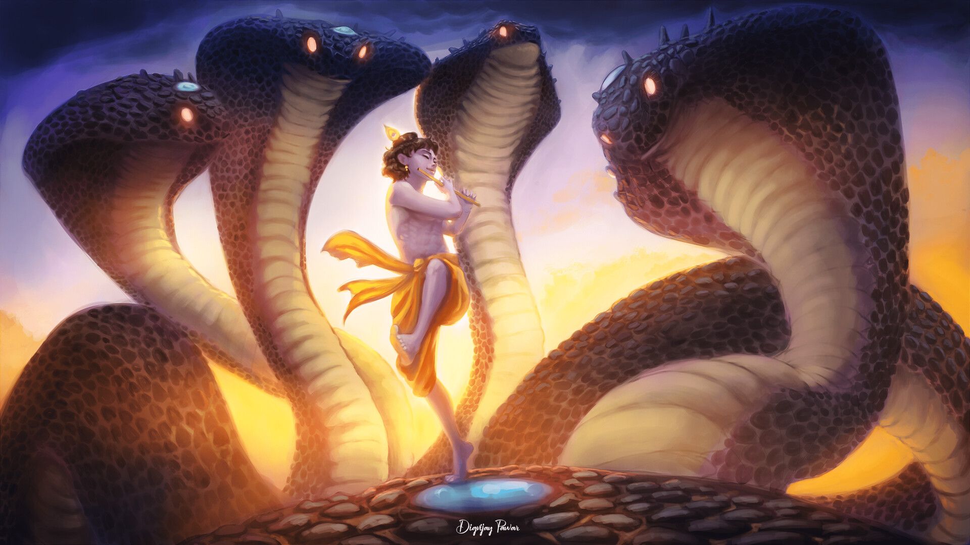 1920x1080 Lord Krishna Nrutya over Kaliya
