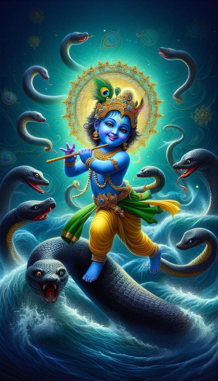 736x1288 little krishna dancing on kaliya naag fan