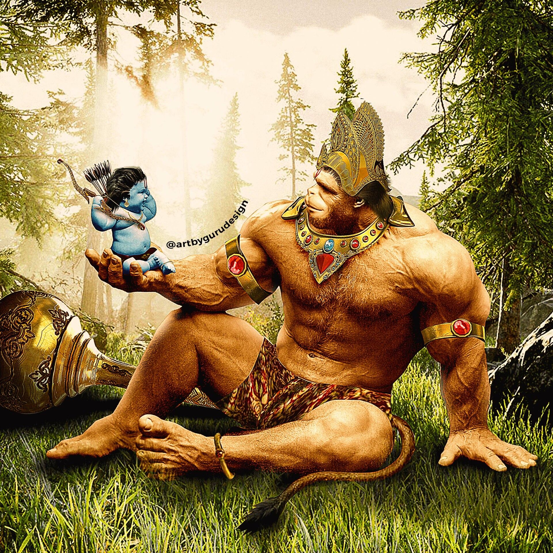1920x1920 Lord Rama And Hanuman