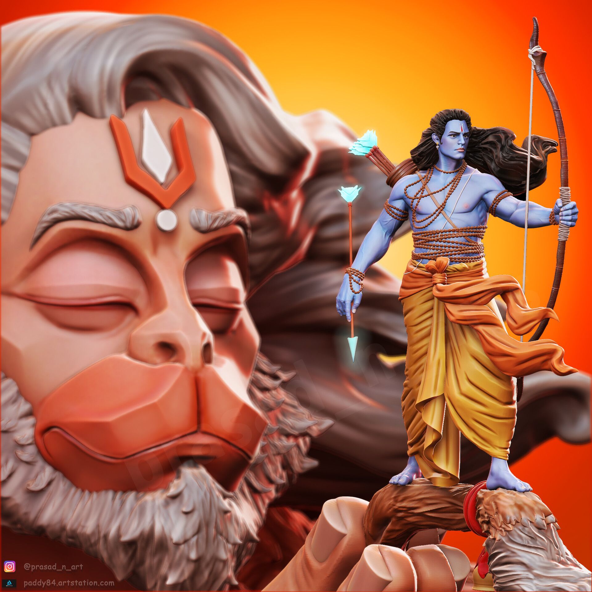 1920x1920 Shri Ram and Hanumanji 3D model sculpted on Zbrush