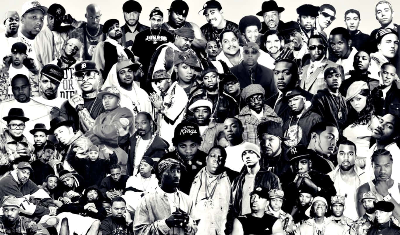 1368x804 Download Rap Collage Black And White Old School Rappers Wallpaper