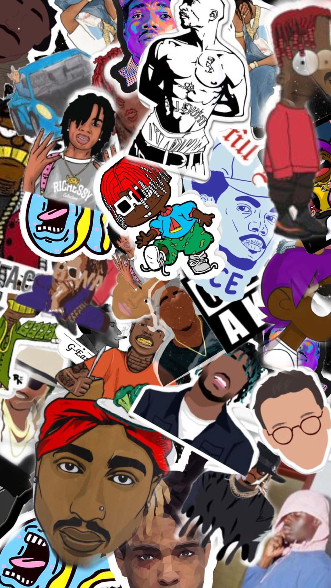 1152x2048 Download Rap Collage Tupac Logic In Stickers Wallpaper