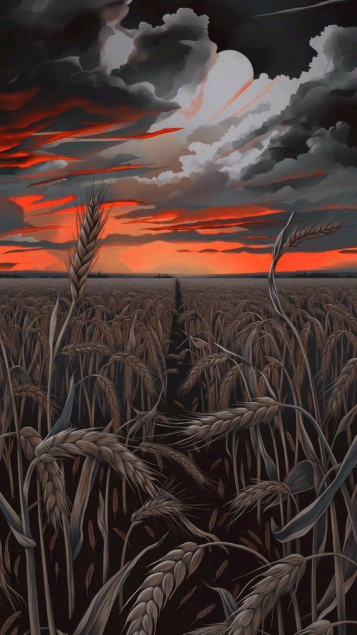 736x1308 Wheatfield wallpaper. Dark country wallpaper, Burning field wallpaper, Landscape art