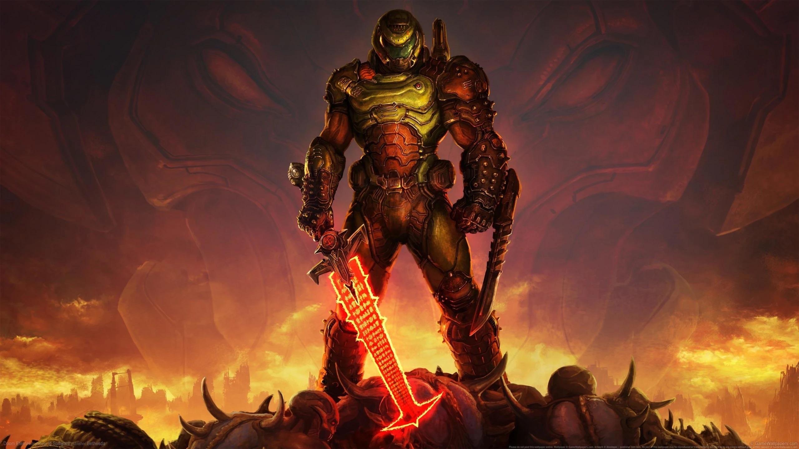 2560x1440 Doom Slayer VS God Emperor Doom