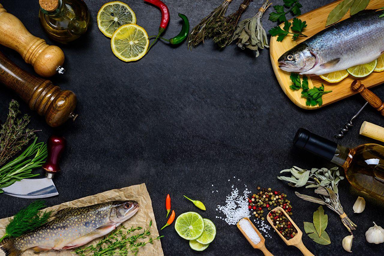 1280x854 Desktop Wallpaper Lemons Fish Food Seasoning Bell pepper