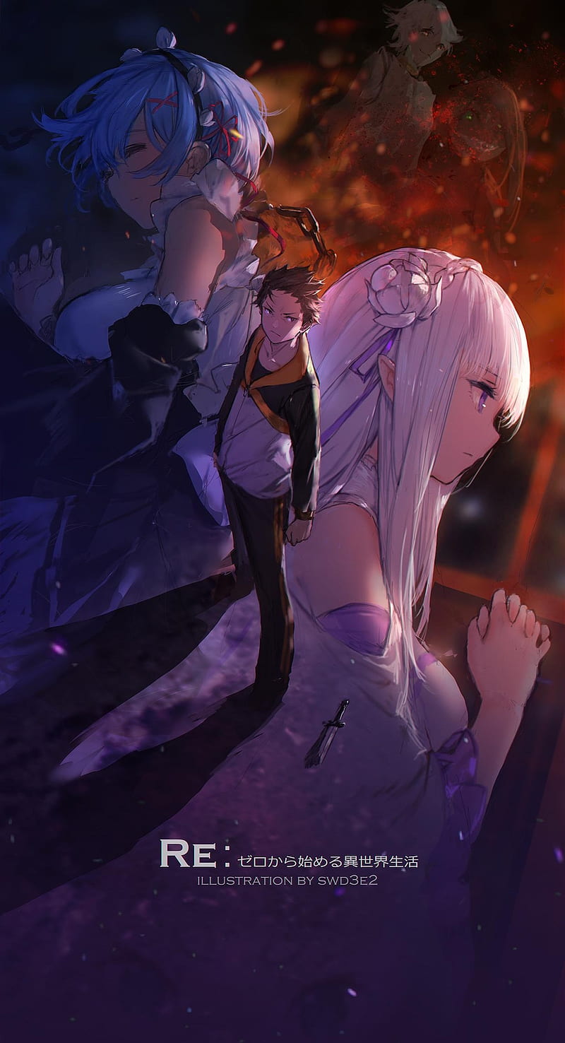 800x1476 Re Zero 2nd Season, emilia, rem, rezero, second season, subaru, HD phone wallpaper