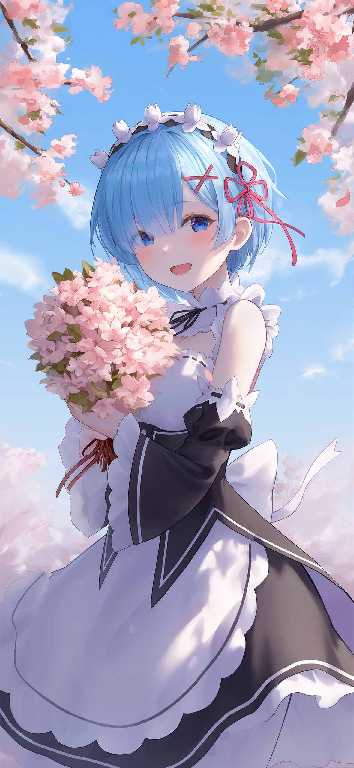 1180x2554 Rem Re:Zero Cherry Blossom Romantic Wallpaper