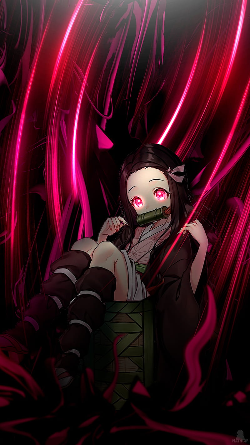 800x1422 HD nezuko red wallpaper
