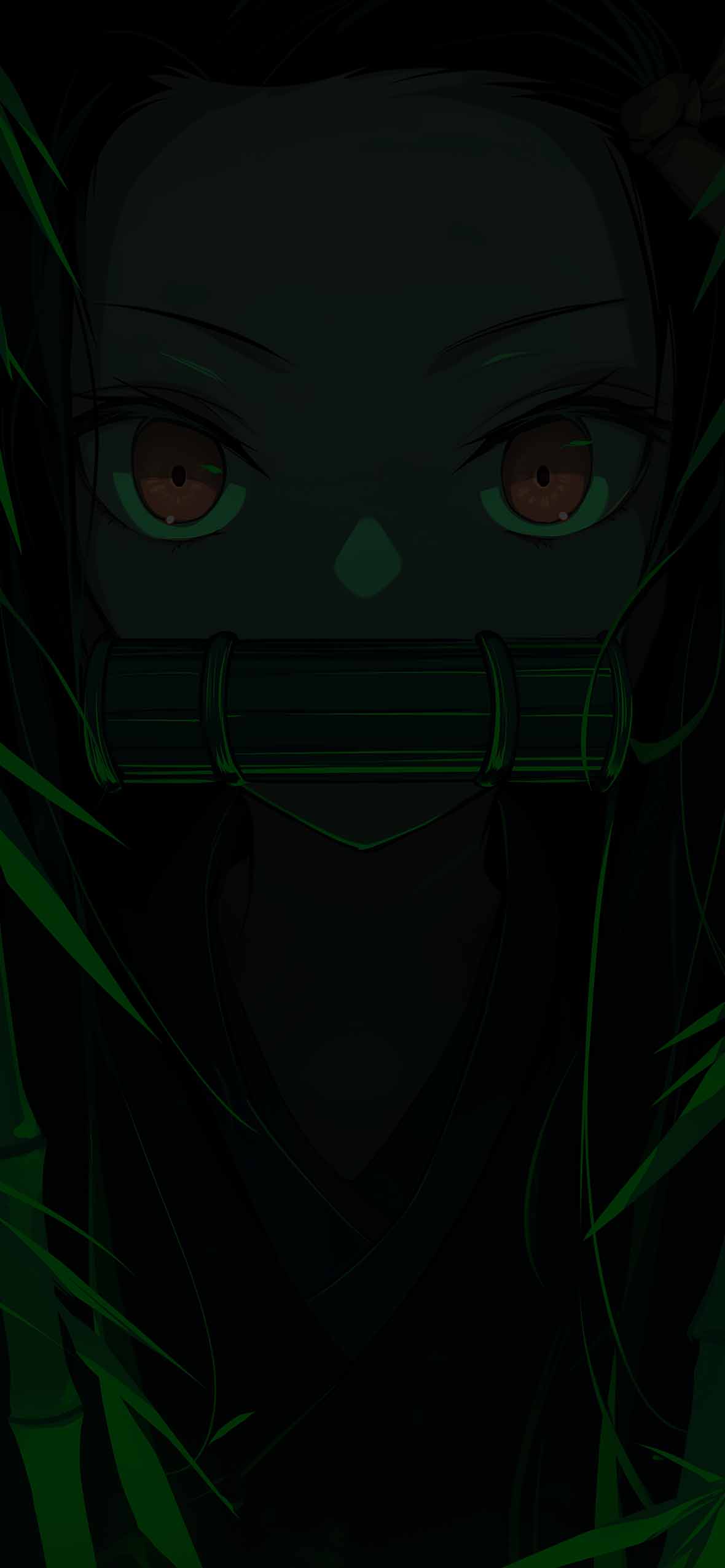 1180x2554 Nezuko Green Glow Closeup Anime Wallpaper