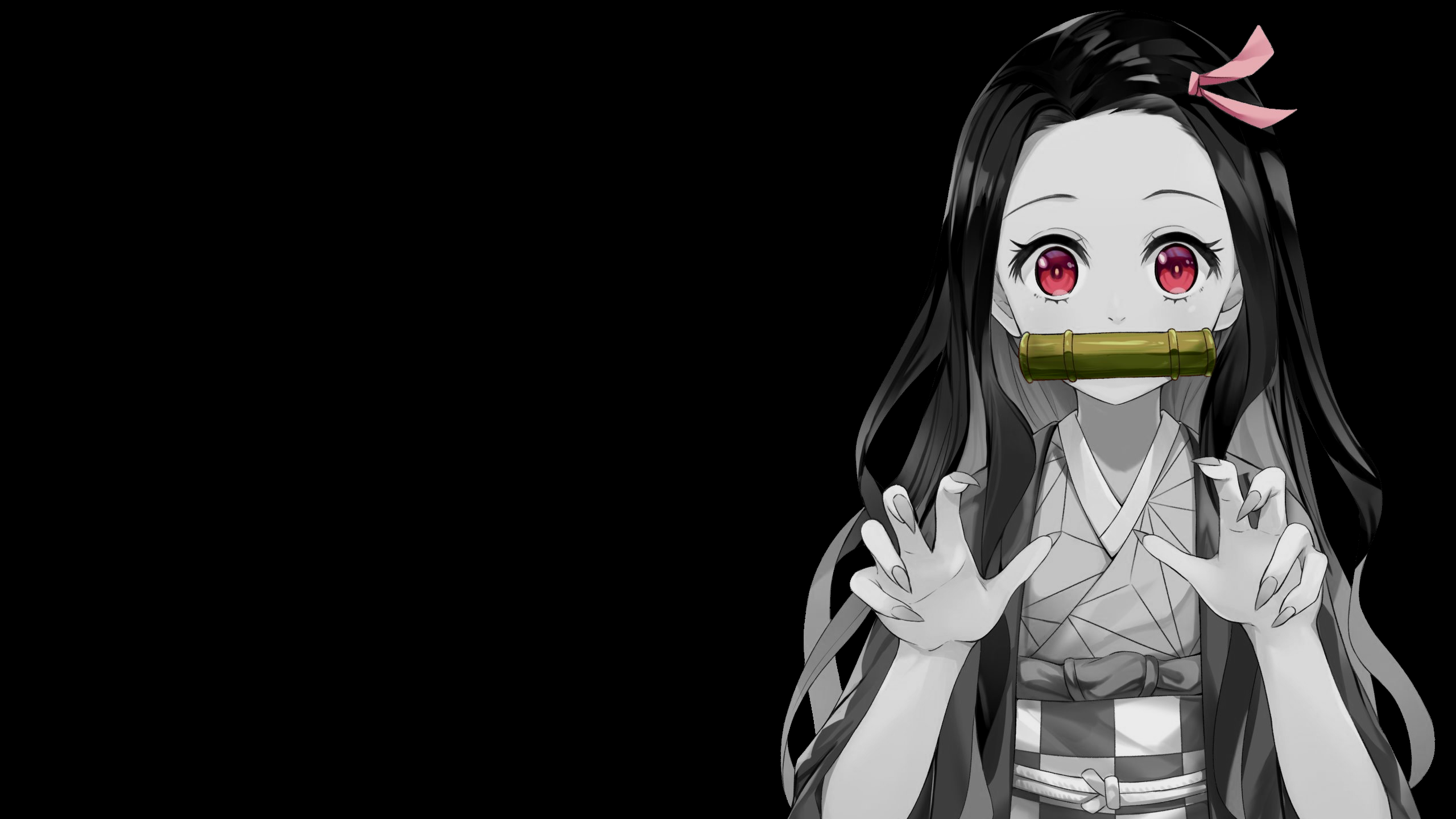 2560x1440 selective coloring, black background, dark background, simple background, anime girls, Kimetsu no Yaiba, Kamado Nezukox1440 Wallpaper