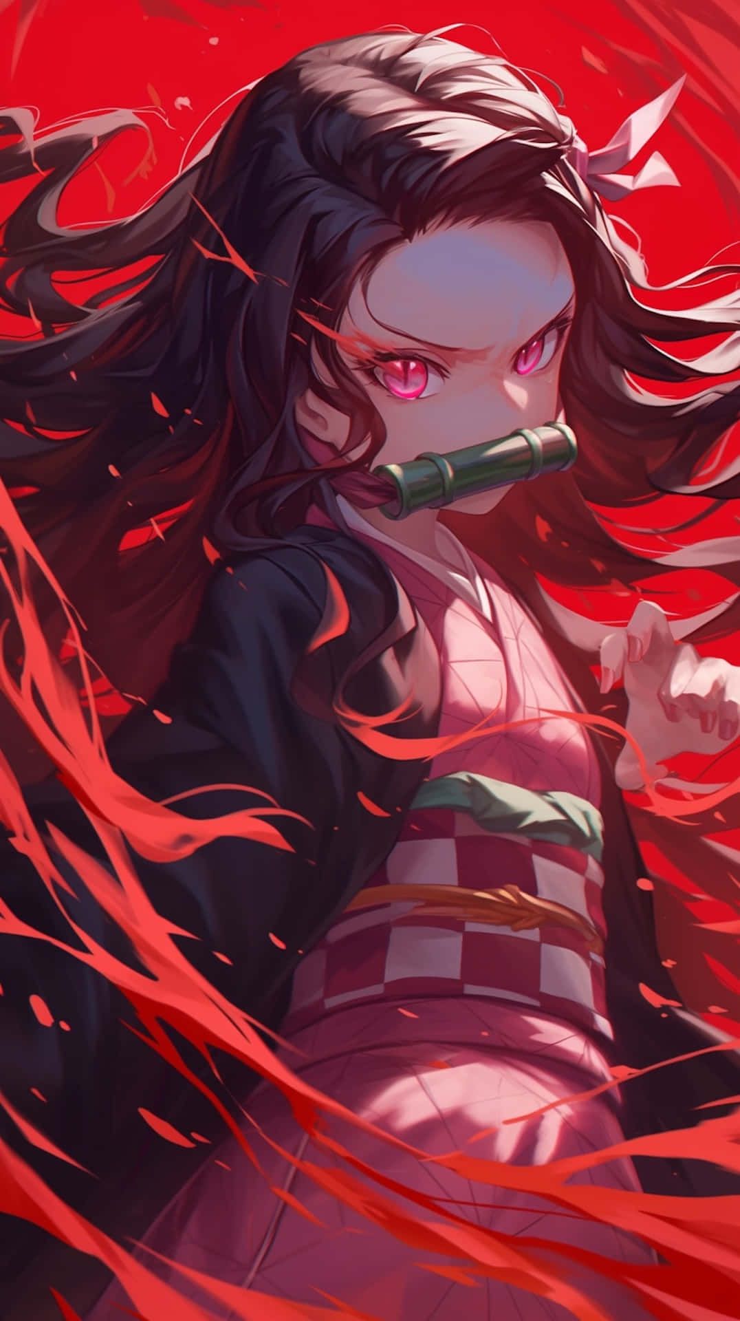 1076x1920 Download Nezuko Demon Form Artwork Wallpaper