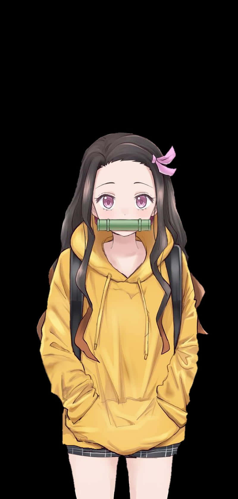 800x1679 Download Nezuko Kamado Cute Demon Slayer Character On Black Background Wallpaper