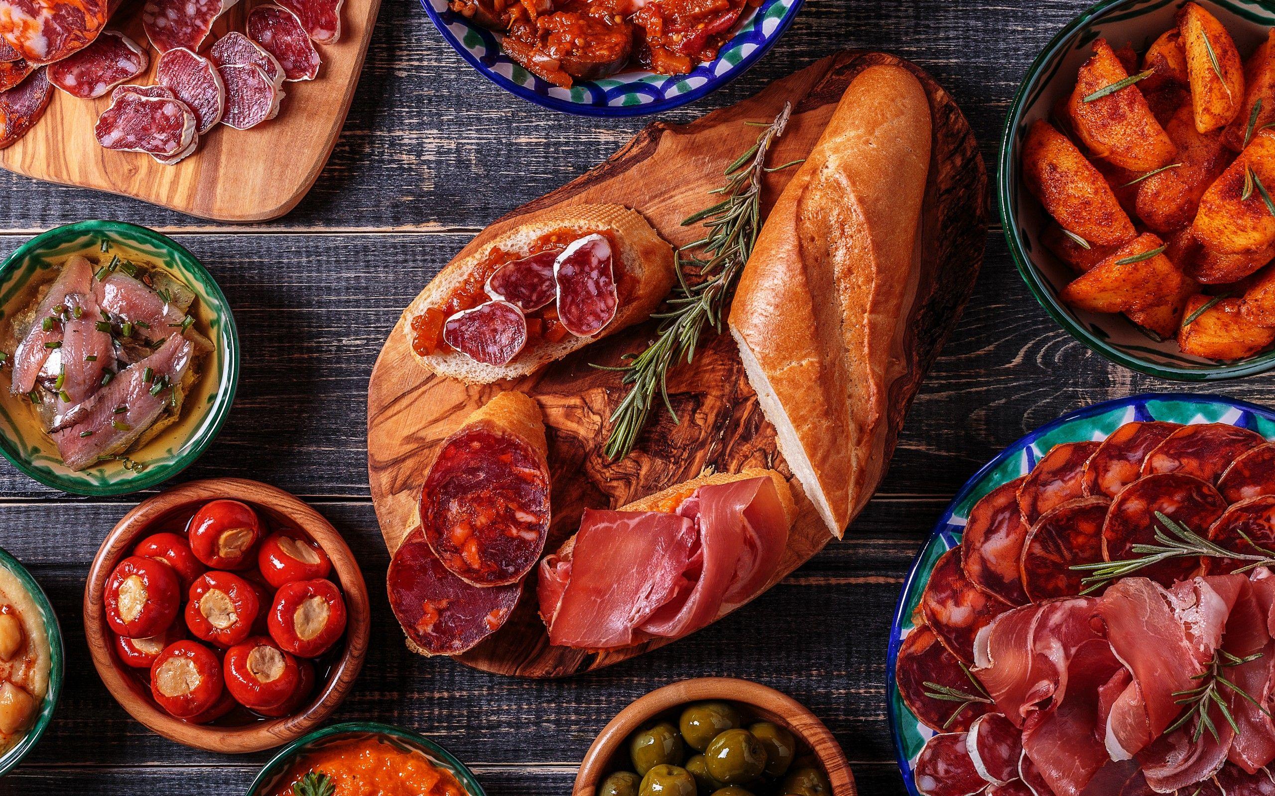 2560x1600 bread meat vegetables fish food wallpaper