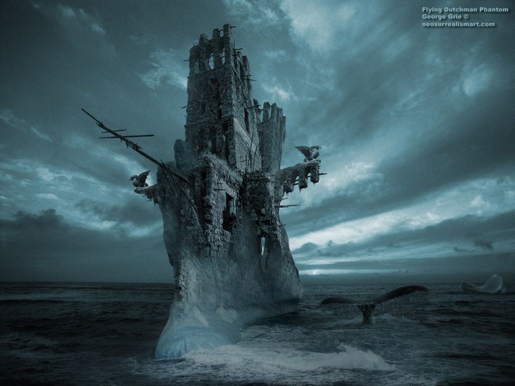 1024x768 Surreal fantasy art 3D wallpaper: The Flying Dutchman Phantom 3D wallpaper
