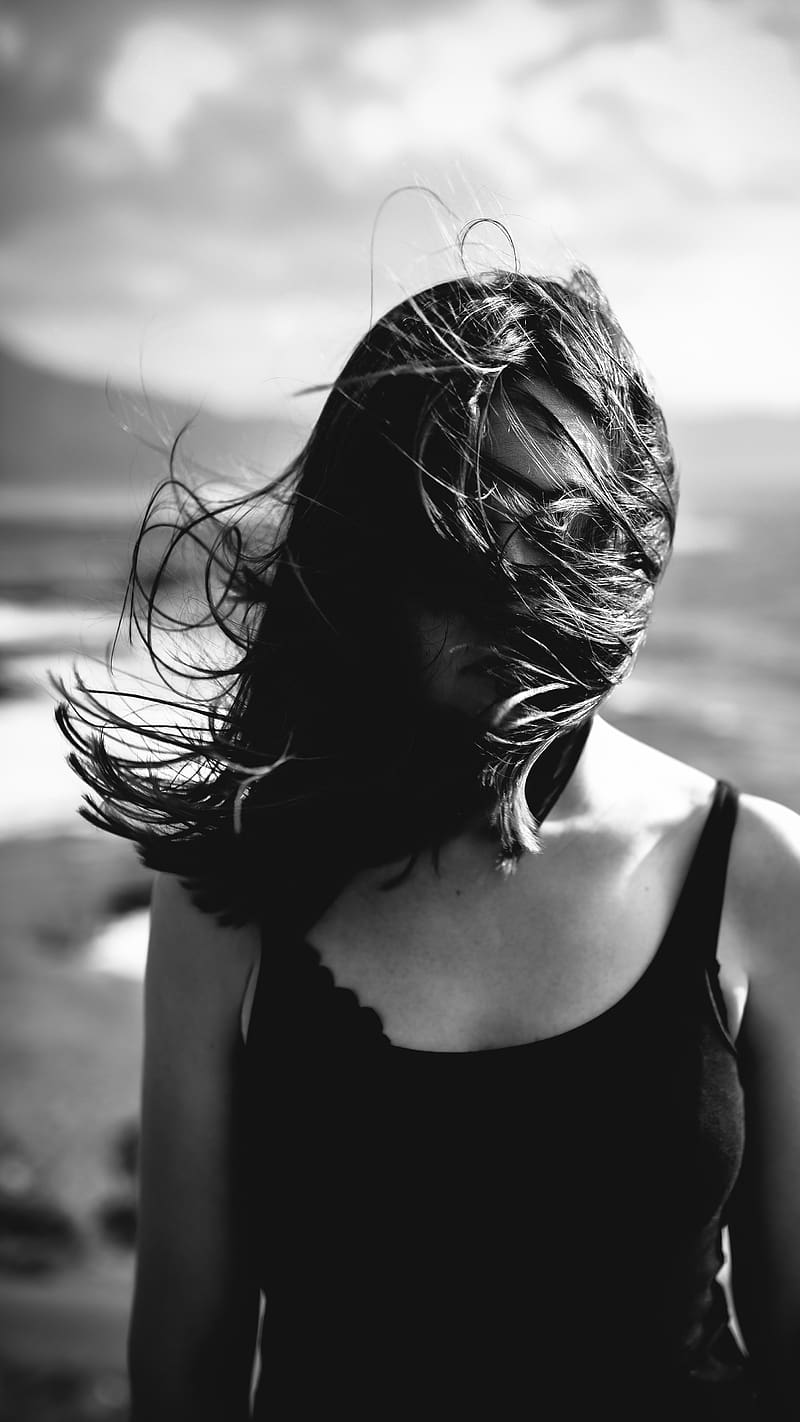 800x1422 Black & White Hide Face Girl, hide face girl, HD phone wallpaper