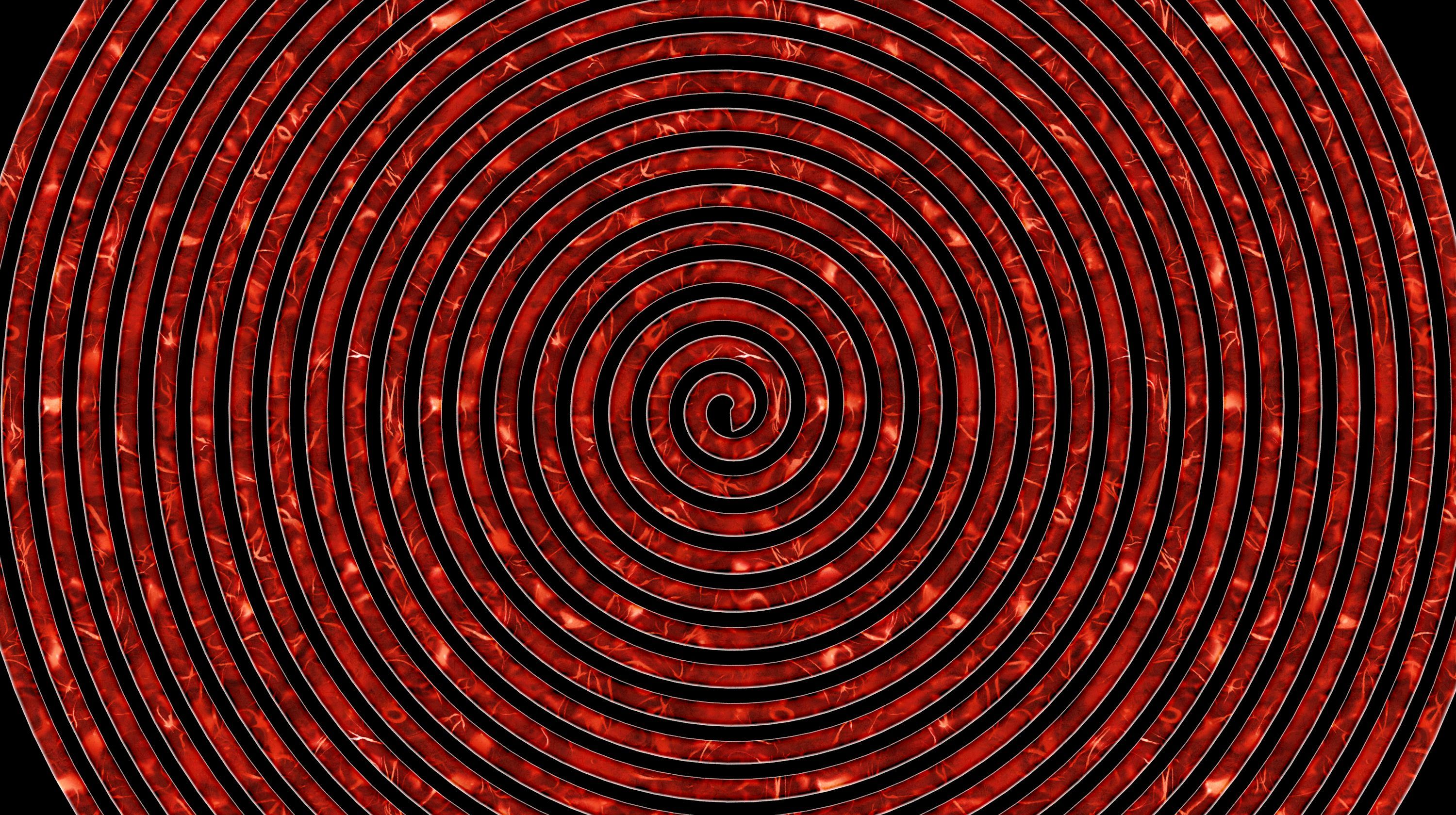 3000x1680 Red spiral pattern against a black background