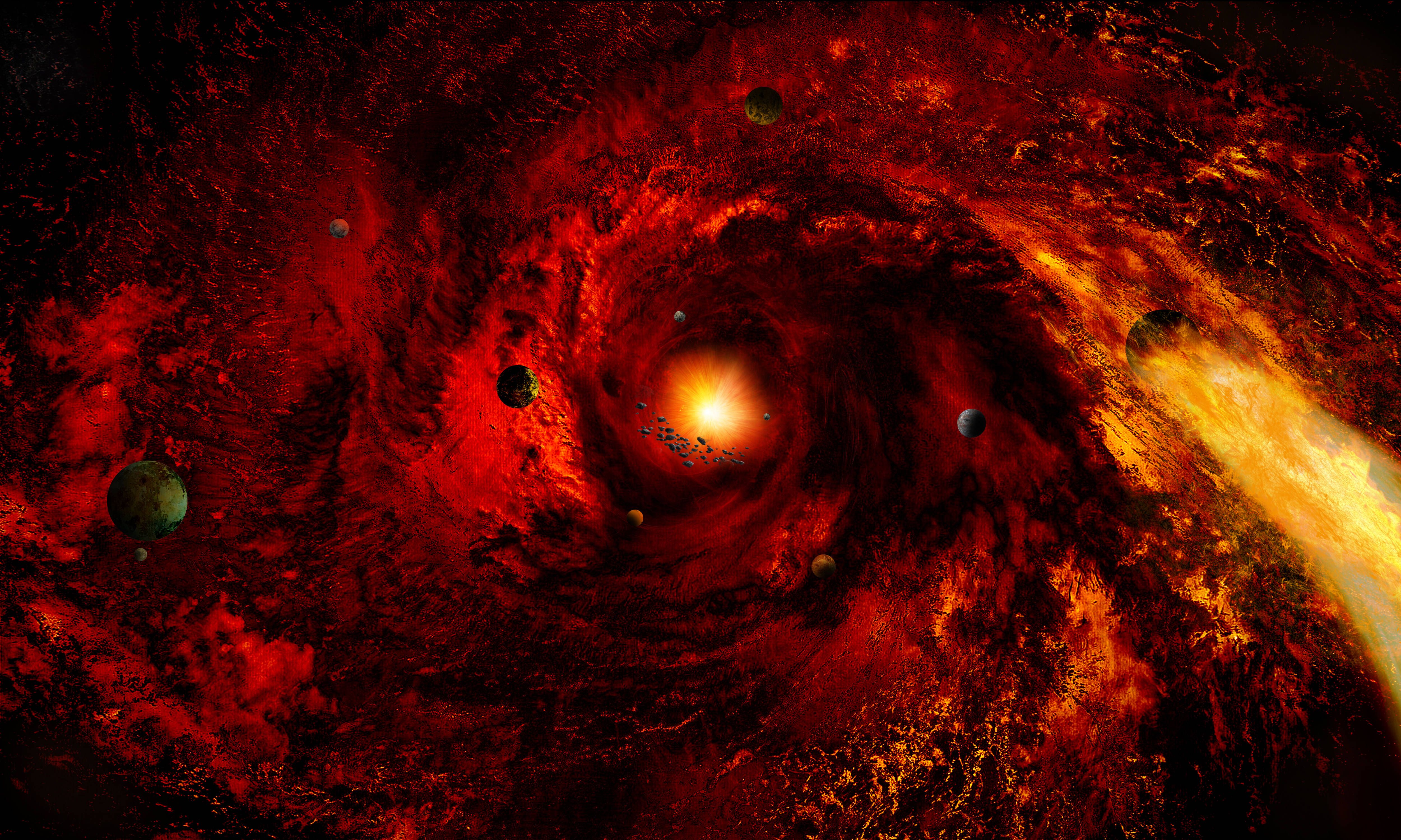 5000x3000 Download Asteroids And Red Galaxy Wallpaper