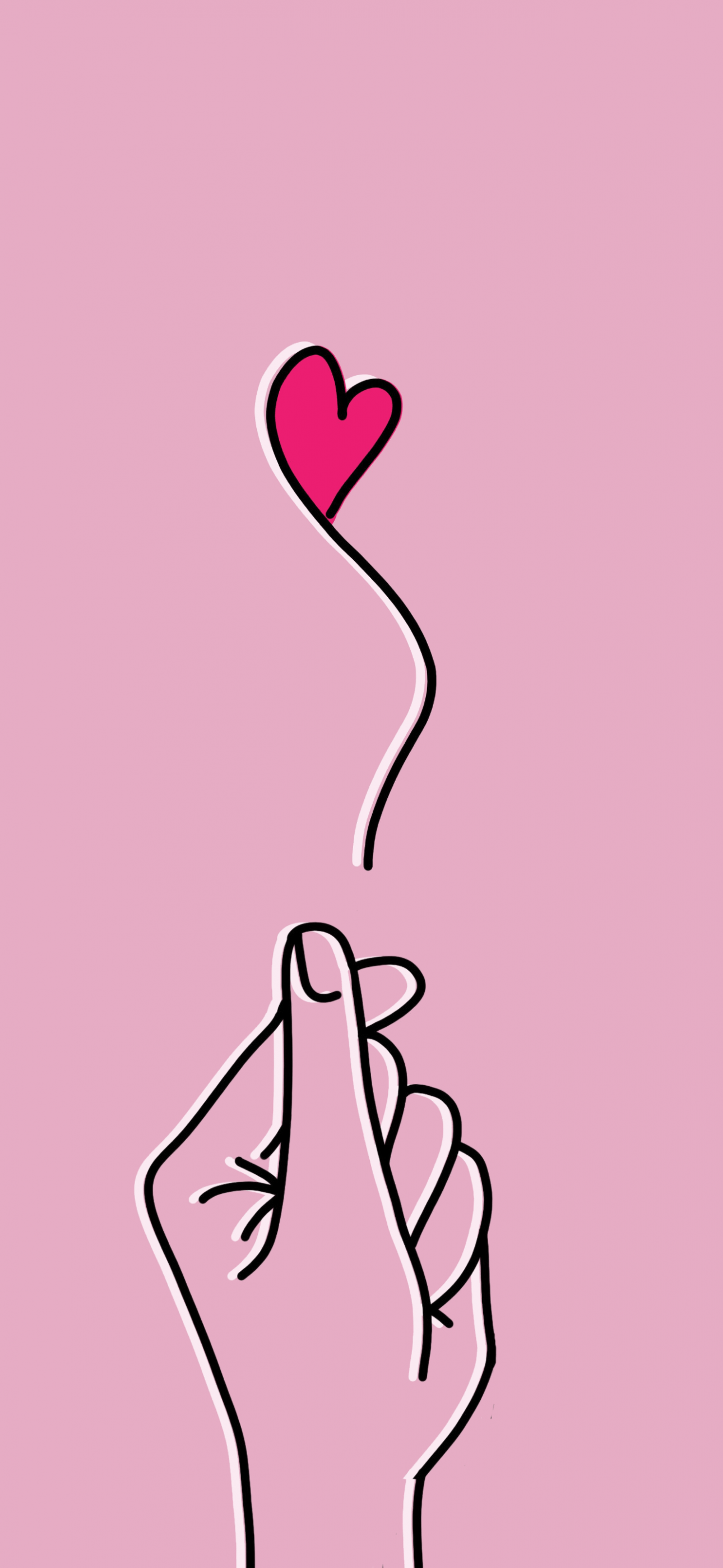 1290x2796 Finger heart Wallpaper 4K, Pink background, Minimalist, 5K