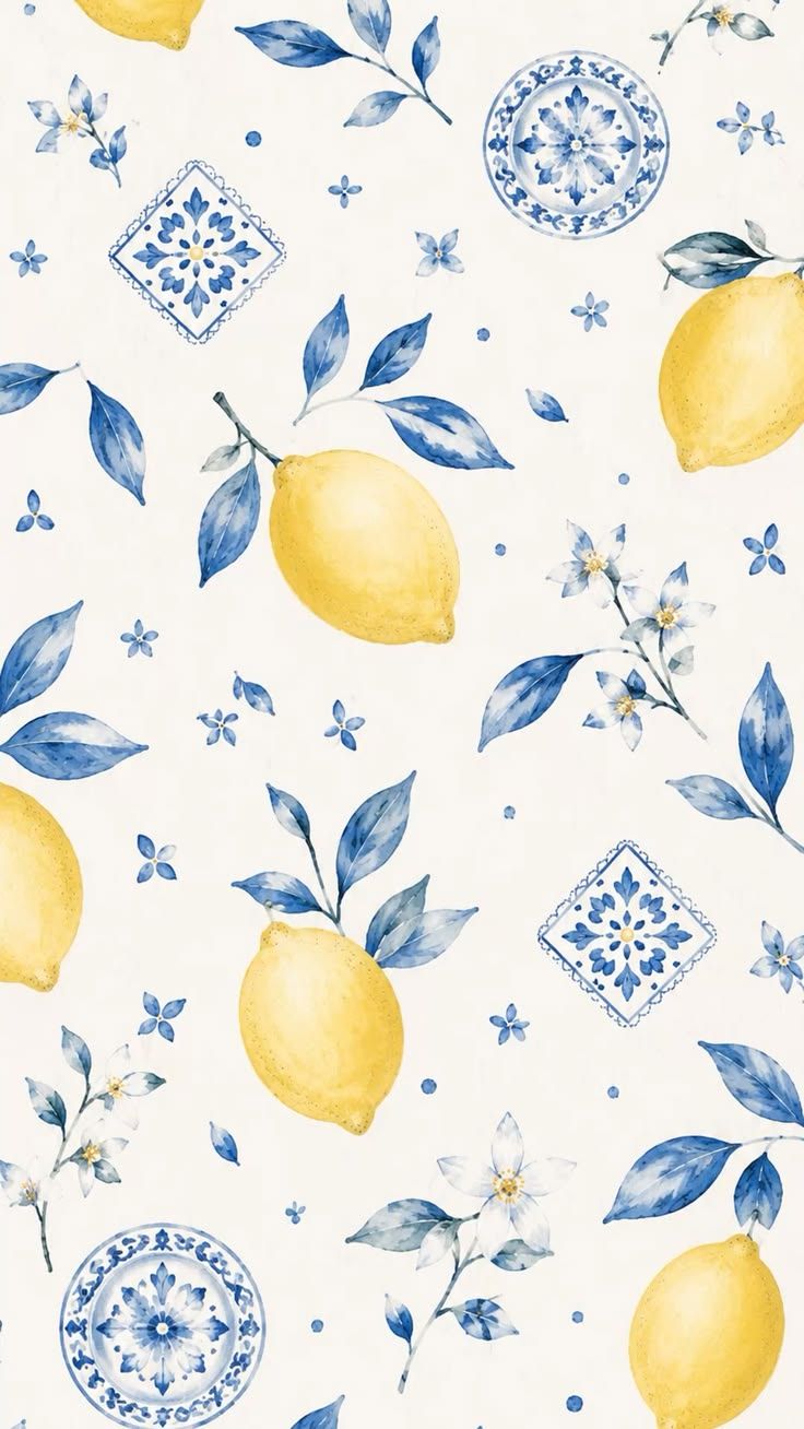 736x1308 Blue & Yellow Lemon Pattern