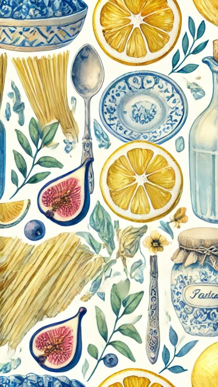 736x1308 watercolor italy lemons and figs iphone wallpaper pattern