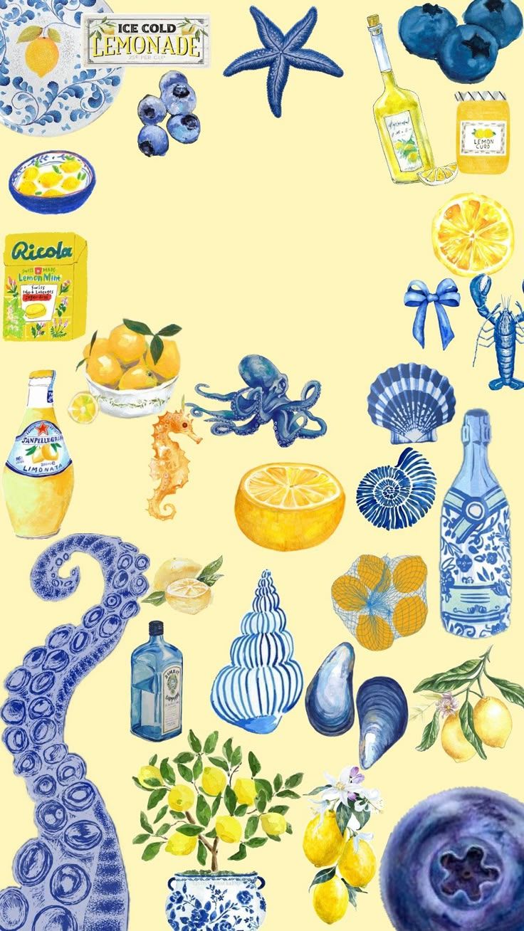 736x1308 summer #blue #yellow #watercolor #lemon #italy #collage #summercollage #bluecollage #yellowcollage #fyp