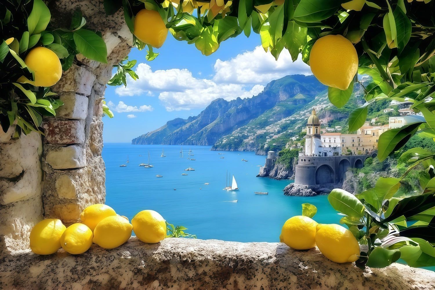 1500x1000 Amalfi Coast Backdrop Lemons Mediterranean Sea Scenery Summer Backdrop Ideas CSH64 81