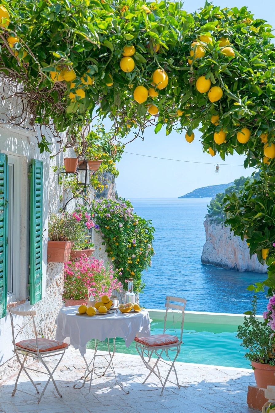 896x1344 Elegant Italian Terrace With Stunning Sea View • PromptDen
