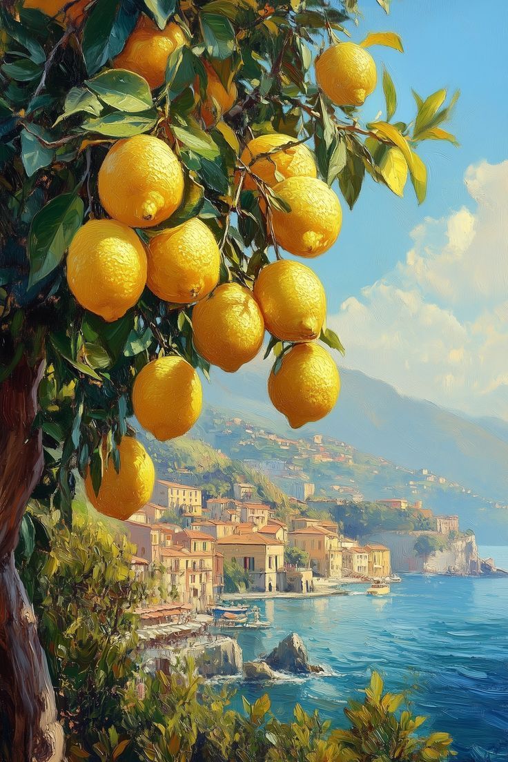 736x1104 Limon italy. Lemon art wallpaper, Lemons aesthetic painting, Oil painting
