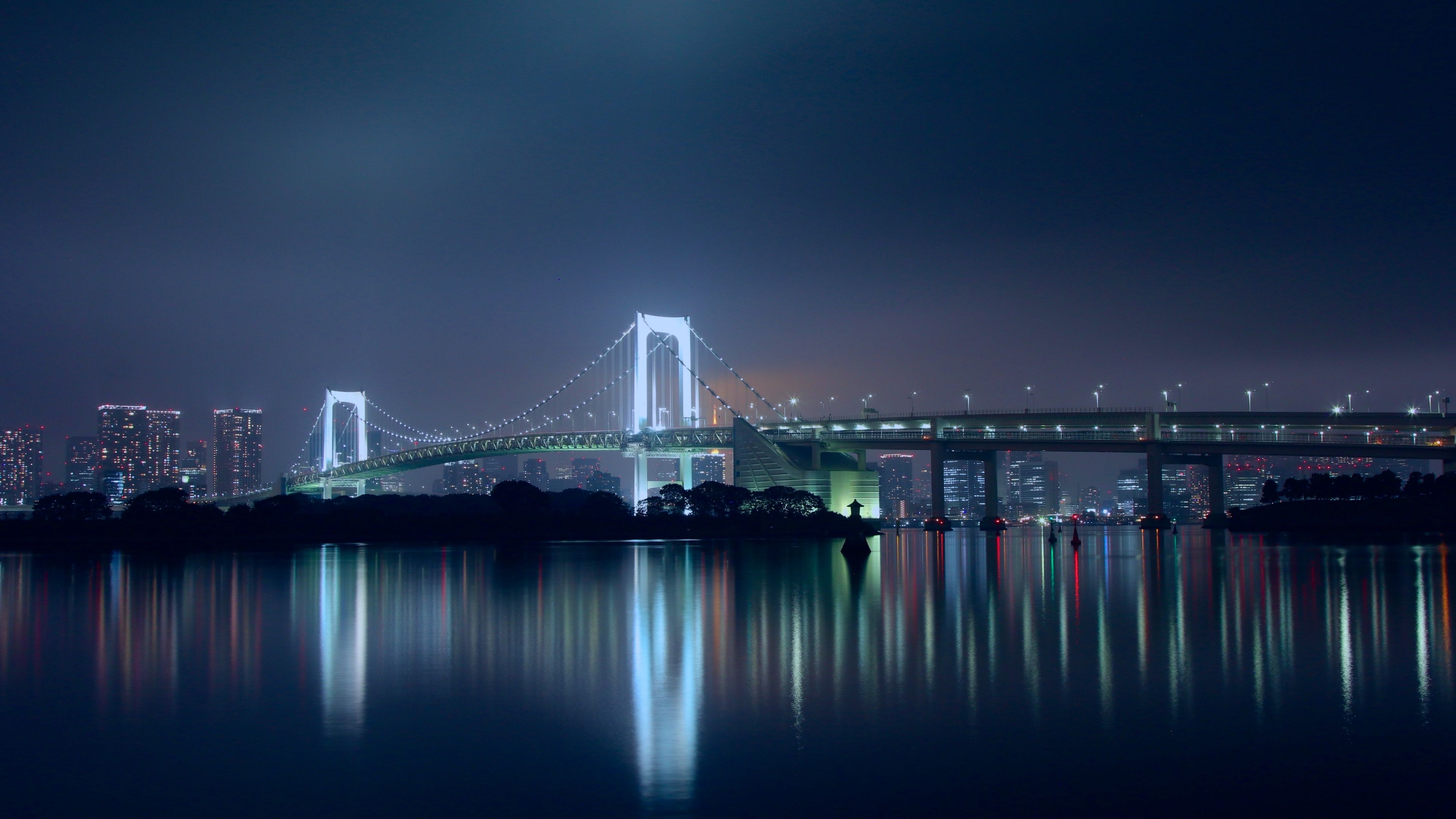 3840x2160 Rainbow Bridge Wallpaper 4K, Night, Tokyo, Japan