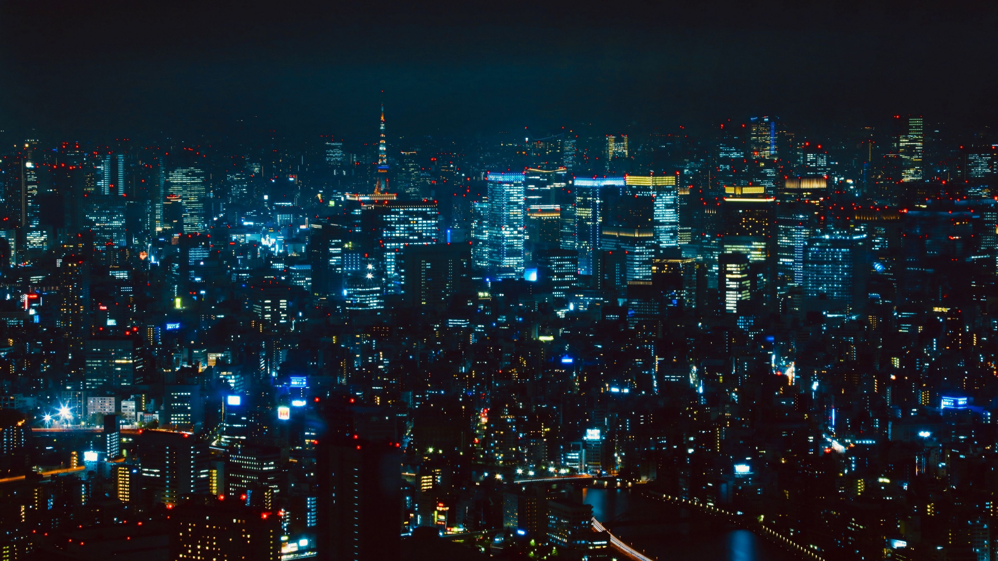 3840x2160 Download wallpaper 3840x2160 night city, aerial view, tokyo, city lights, metropolis 4k uhd 16:9 HD background