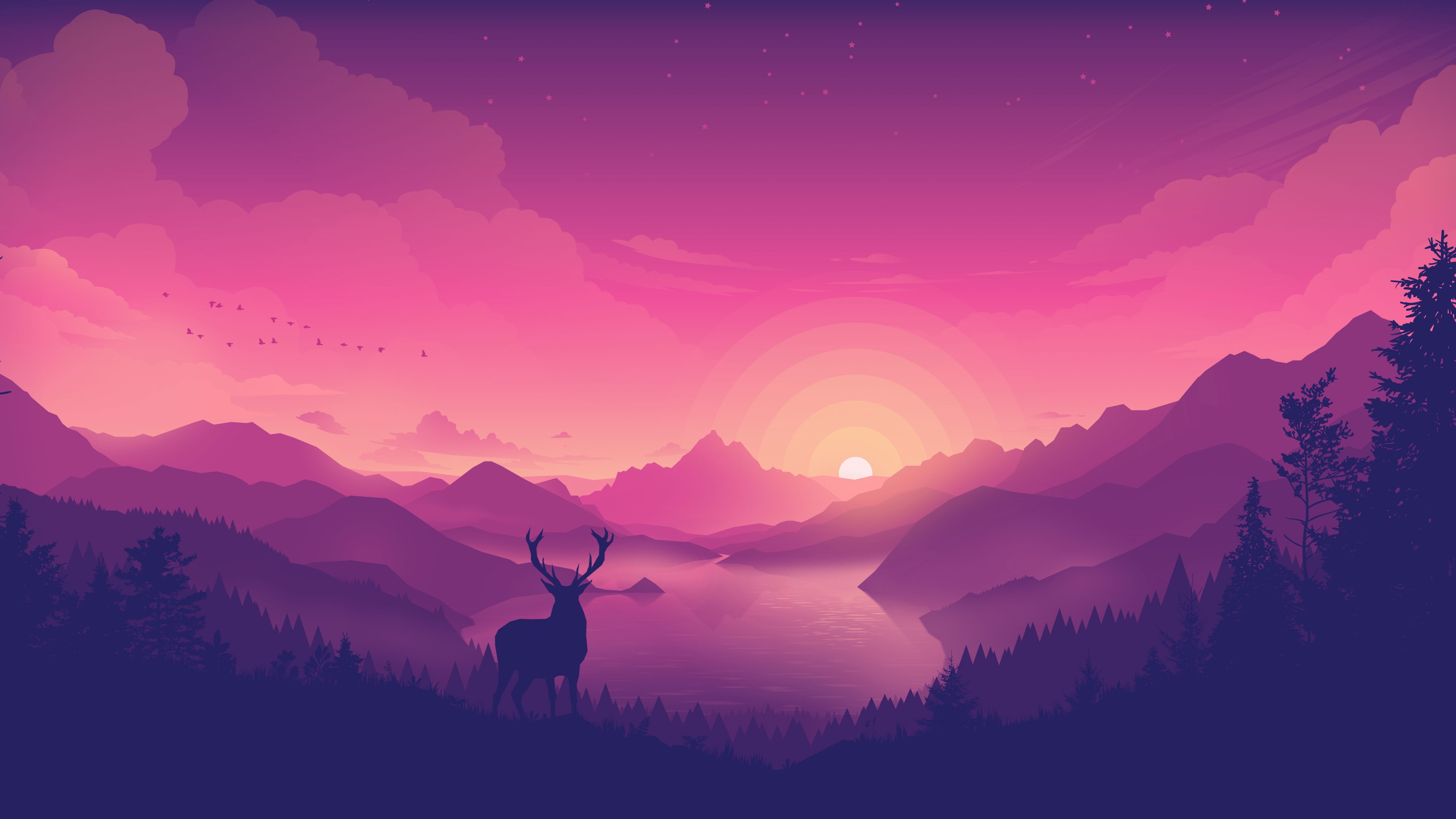 5120x2880 Scenery Wallpaper 4K, Pink, Lakeside, Sunset, Lake
