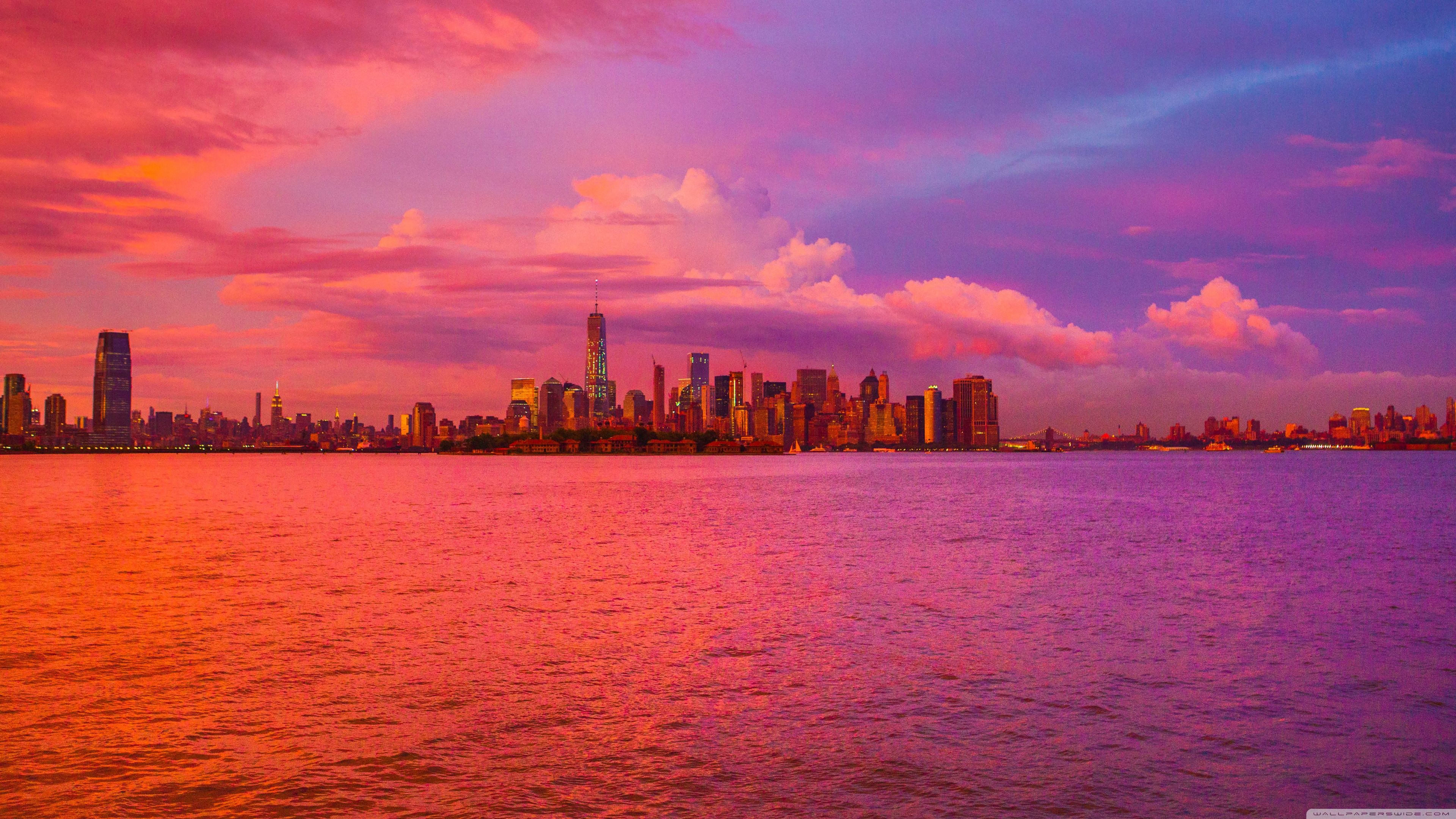 3840x2160 New York City Pink Sunset 4K UHD Wallpaper for UltraHD Desktop and TV : Widescreen and UltraWide Display : Smartphone and Tablet Devices
