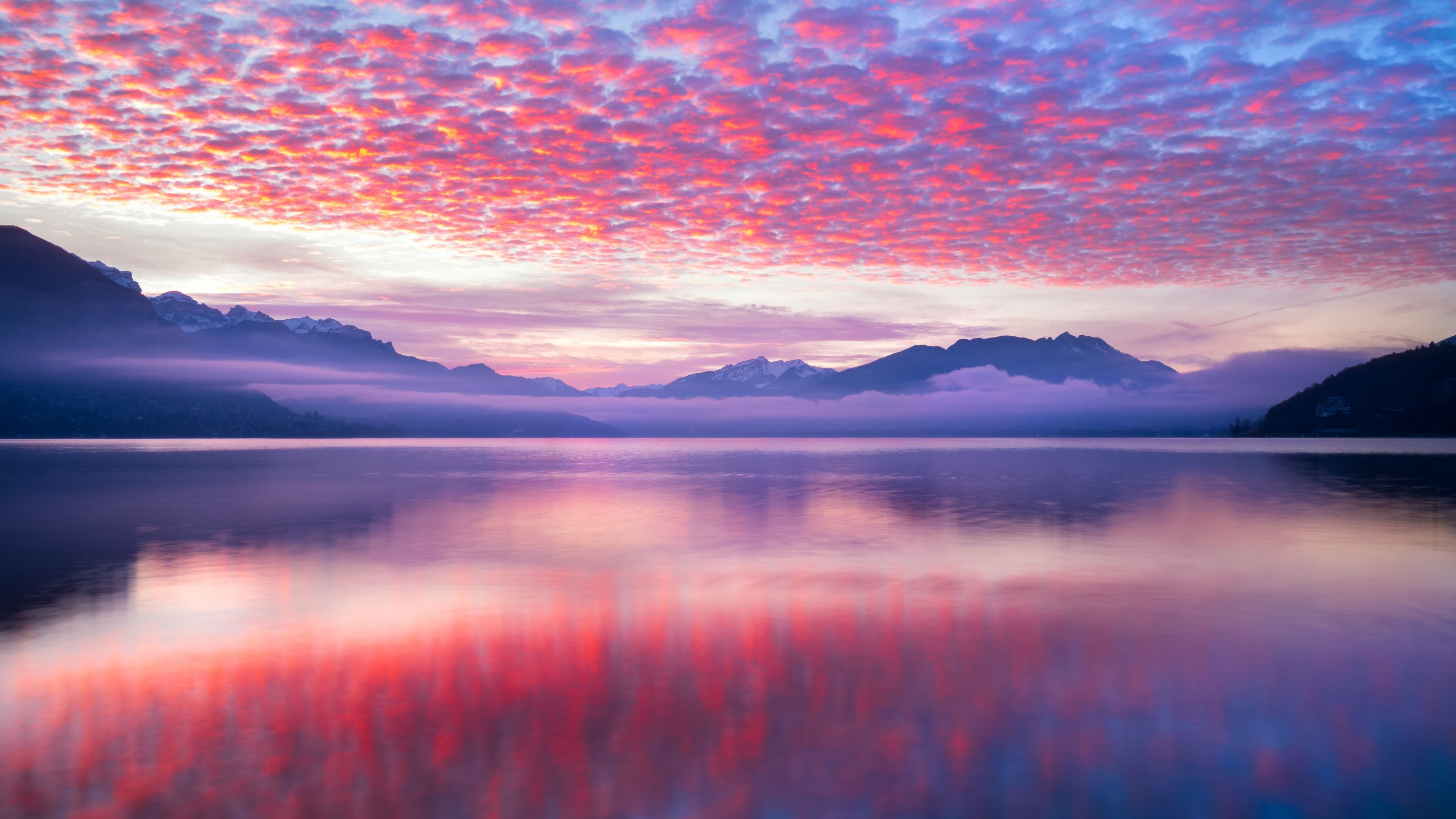 3840x2160 Pink clouds Wallpaper 4K, Reflection, Lake, Body of Water
