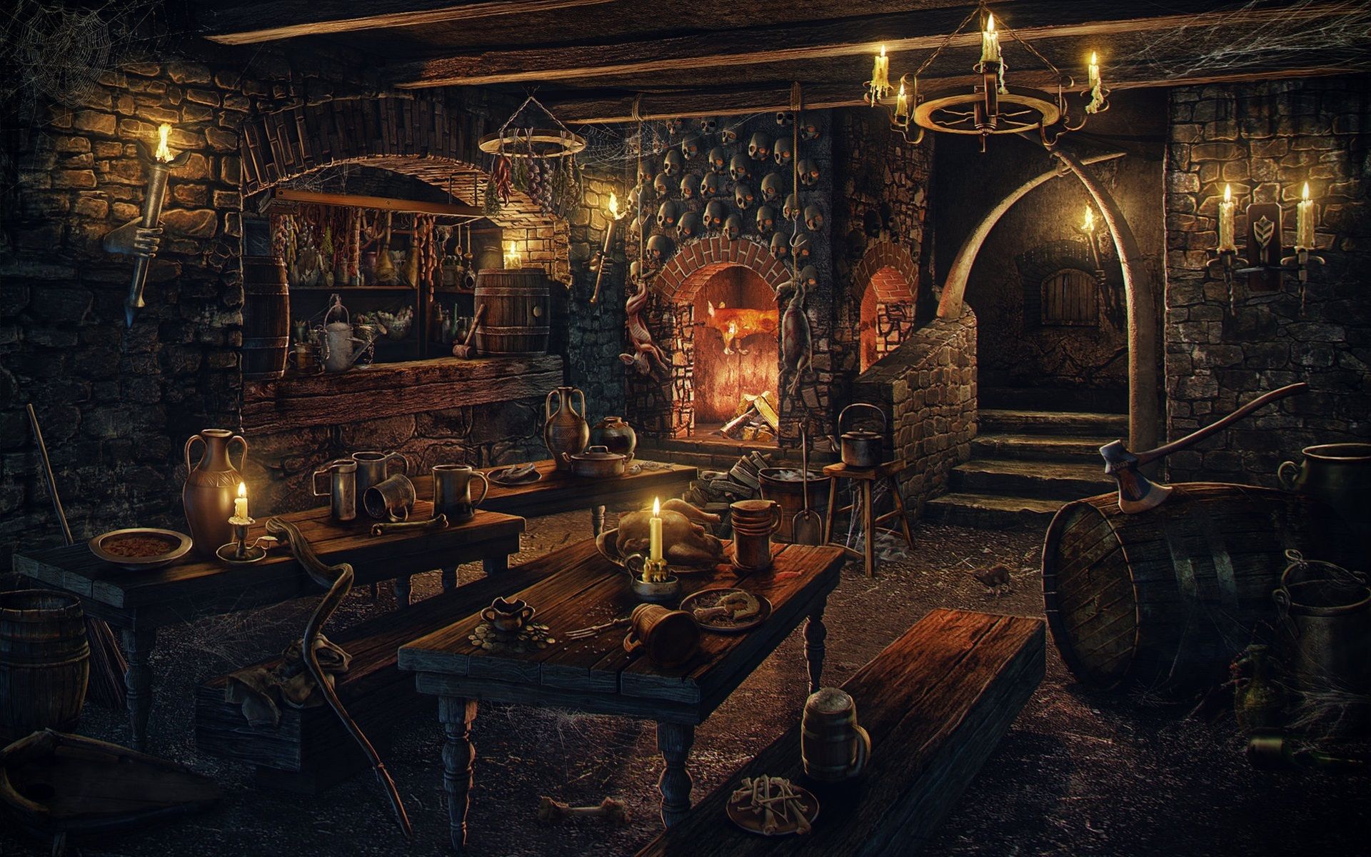 1920x1200 Desktop wallpaper: Gothic, Dark, Room, Candle 4K free download for PC. 953076